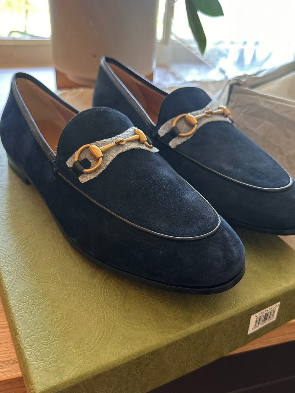 Gucci Navy Blue Suede 'Jordaan' Loafers Size 38